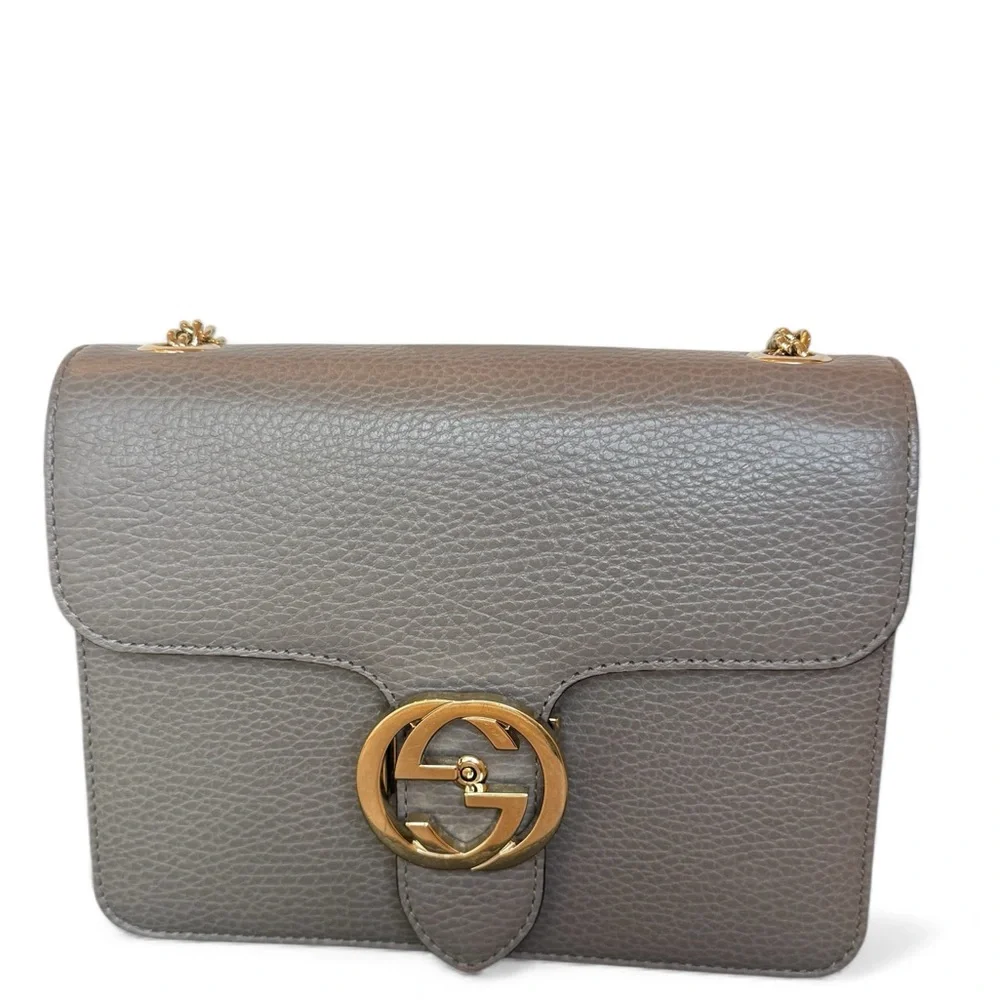 Authentic Gucci gray Leather Crossbody Bag with Gold Accent - Picture 3 of 11